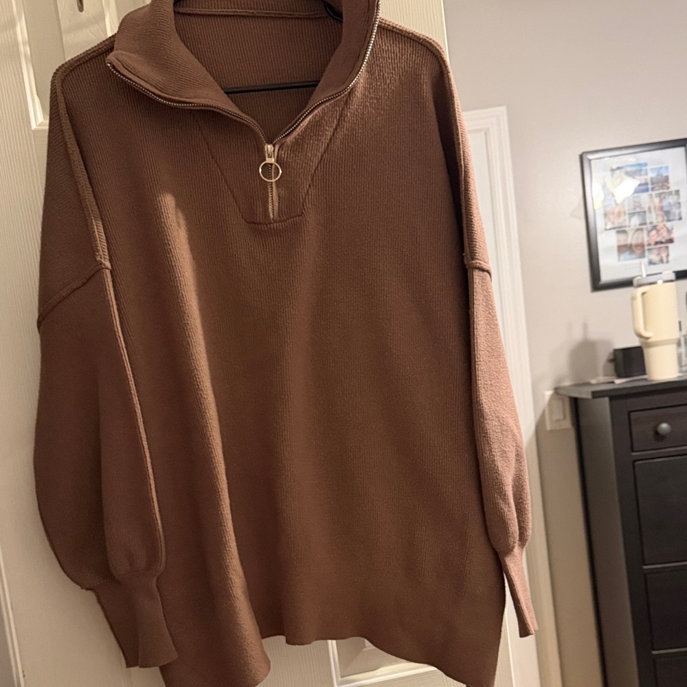 Women's Brown Sweater with Half-Zip